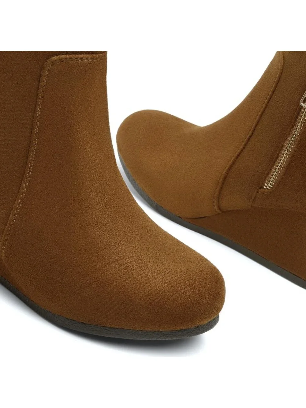 Women's Tan Faux Suede Cushioned Insole Fashion Wedges Casual Ankle Boots